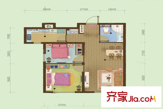 萬科金域華府B戶型 2室2廳1衛(wèi)