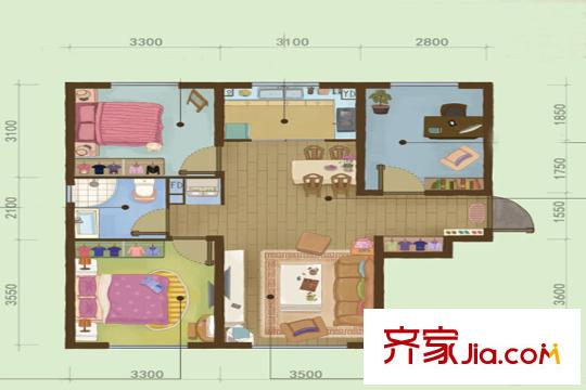 萬科金域華府D戶型 3室2廳1衛(wèi)