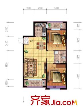 雷明錦程二期A1-6# A戶型 2室2廳1衛(wèi)1廚