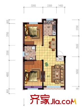 雷明錦程二期A1-5# A戶型 2室2廳1衛(wèi)1廚