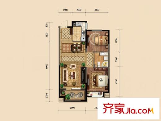 金地悅峰H1戶型 2室2廳1衛(wèi)1廚