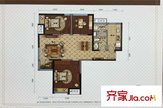 金沙星城A戶型 3室2廳1衛(wèi)1廚