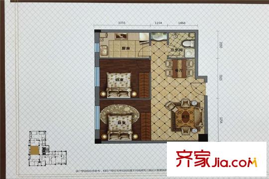 金沙星城A3戶型 2室2廳1衛(wèi)1廚