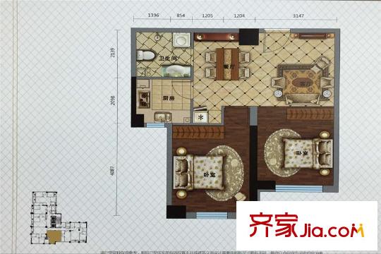 金沙星城A5戶型 2室2廳1衛(wèi)1廚