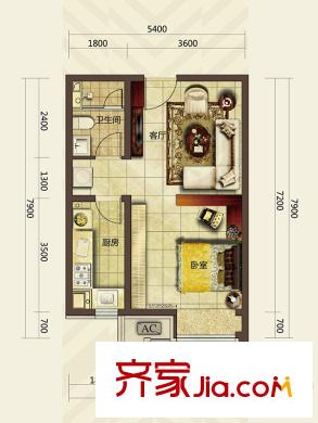 華發(fā)首府II期B戶型 1室1廳1衛(wèi)1廚