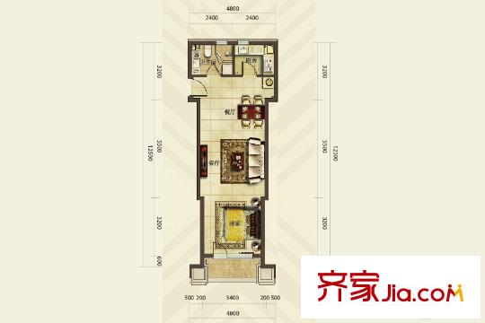 華發(fā)首府15#H戶型 1室2廳1廚