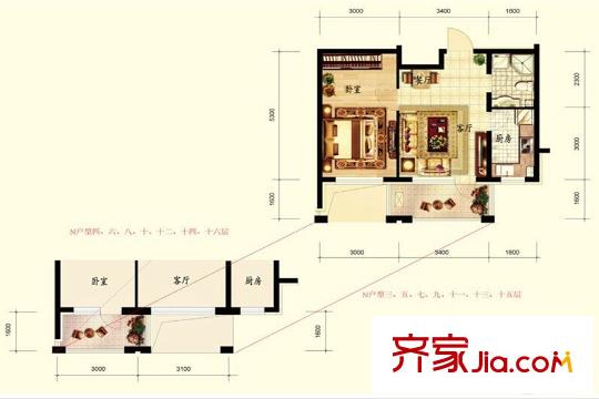 北國(guó)奧林匹克花園 N戶型圖 1室1廳1衛(wèi)
