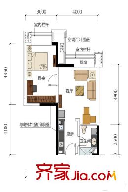恒大雅苑57平戶型已售罄 1室1廳1衛(wèi)
