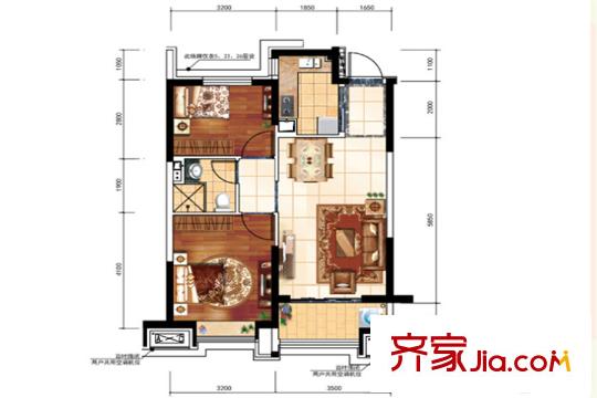 恒大雅苑20#B戶型 2室2廳1衛(wèi)