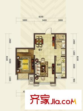 華發(fā)首府II期C戶型 1室2廳1衛(wèi)1廚