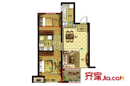 沈陽孔雀城英國宮83平方米戶型圖 2室1廳1衛(wèi)1廚