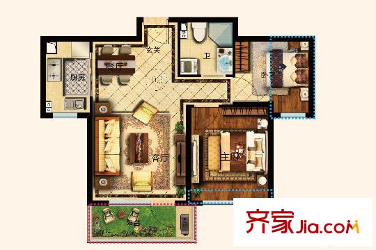 沈陽孔雀城英國宮D2戶型圖 2室2廳1衛(wèi)1廚