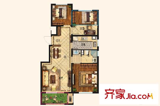 沈陽孔雀城英國宮G1戶型圖 3室2廳1衛(wèi)1廚