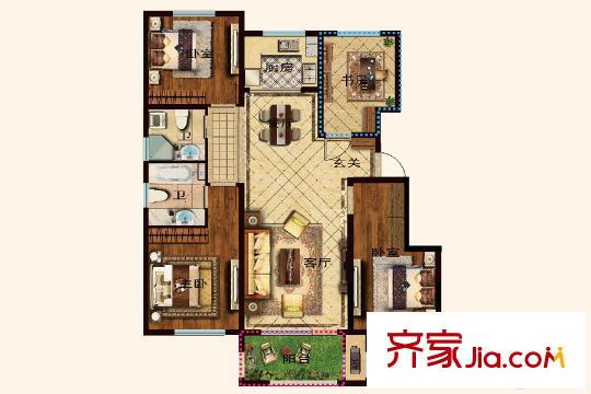 沈陽(yáng)孔雀城英國(guó)宮E1戶型圖 4室2廳2衛(wèi)1廚