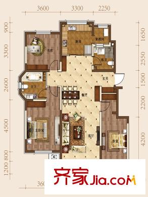 聽(tīng)雨觀瀾洋房E戶型 3室2廳2衛(wèi)1廚