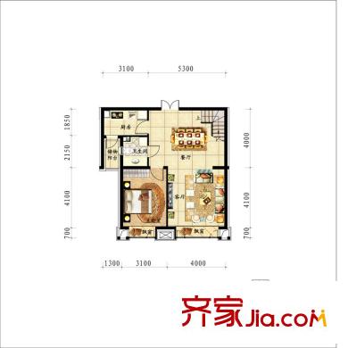 中海龍灣戶型圖160平靈動躍層一層 1室2廳1衛(wèi)1廚