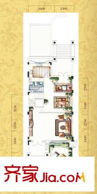 中海龍灣戶型圖聯(lián)排別墅中間單位H1戶型一層 4室3廳3衛(wèi)