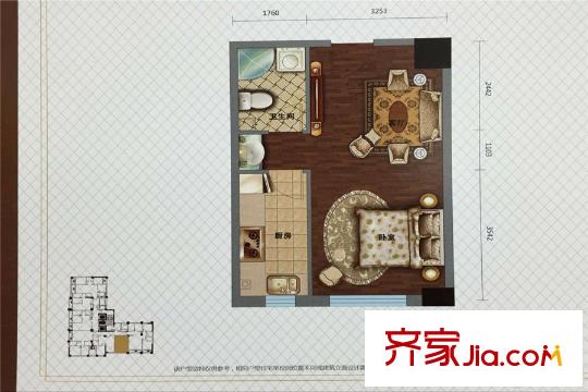金沙星城A6戶型 1室1廳1衛(wèi)1廚