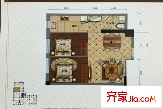 金沙星城A2戶型 2室2廳1衛(wèi)1廚