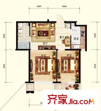 北國(guó)奧林匹克花園L戶型 2室2廳1衛(wèi)