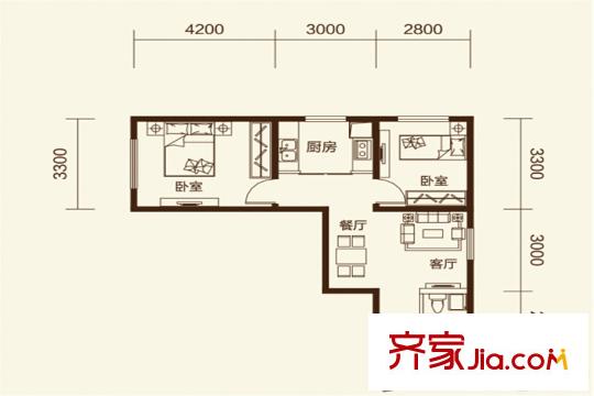 澳洲領(lǐng)地戶型A  2室2廳1衛(wèi)