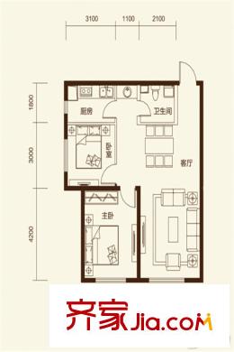 澳洲領地戶型C  2室2廳1衛(wèi)