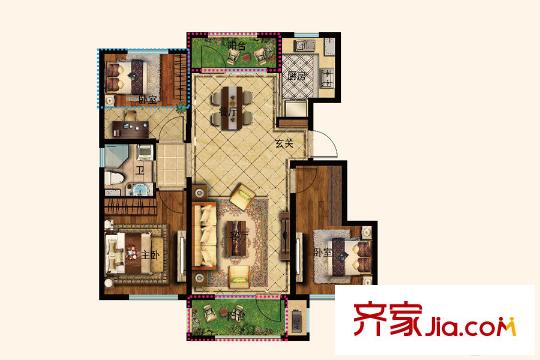 沈陽孔雀城英國宮F1戶型圖 2室2廳1衛(wèi)1廚