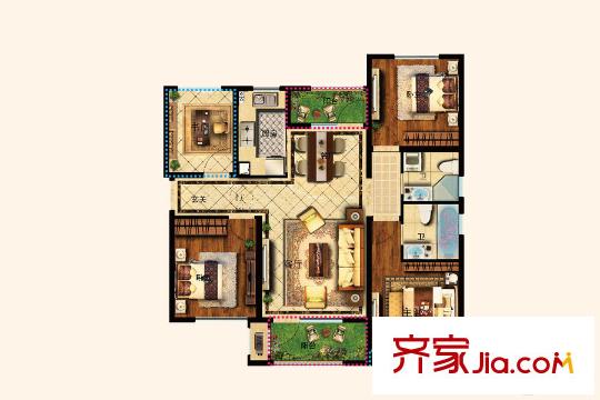沈陽(yáng)孔雀城英國(guó)宮D1戶型圖 4室2廳2衛(wèi)1廚