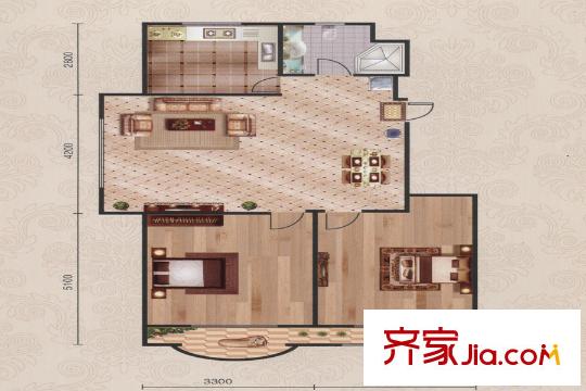 美地莊園A戶型圖 2室2廳1衛(wèi)1廚
