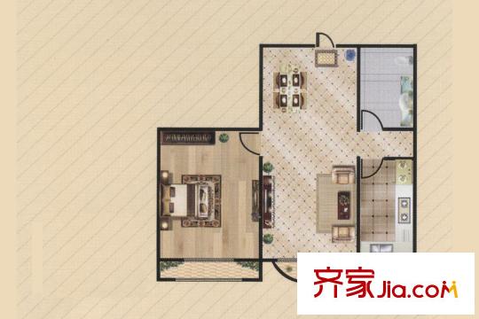 美地莊園51.82平方米戶型圖 1室2廳1衛(wèi)1廚