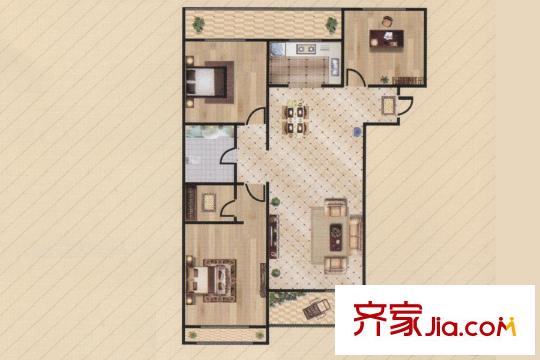 美地莊園94平方米戶型圖 3室2廳1衛(wèi)1廚