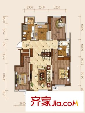 聽(tīng)雨觀(guān)瀾洋房D戶(hù)型 3室2廳2衛(wèi)1廚