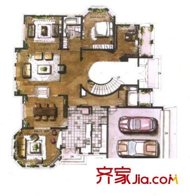 萬科蘭喬圣菲戶型圖三期E戶型首層平面圖 5室4廳5衛(wèi)