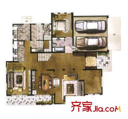 萬科蘭喬圣菲戶型圖三期D戶型首層平面圖 5室4廳5衛(wèi)