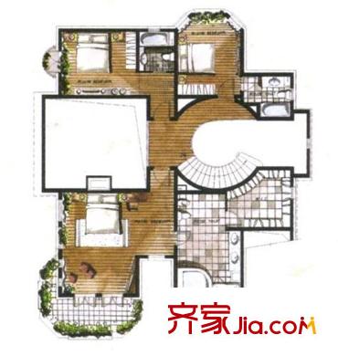 萬科蘭喬圣菲戶型圖三期E戶型二層平面圖 5室4廳5衛(wèi)