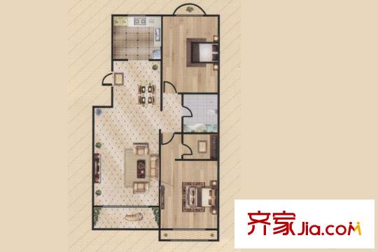 美地莊園85.57平方米戶型圖 2室2廳1衛(wèi)1廚