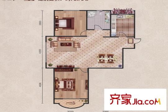 美地莊園A戶型圖 2室2廳1衛(wèi)1廚