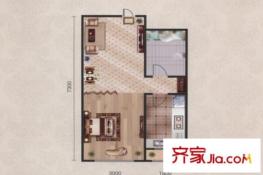 美地莊園E戶型圖 1室1廳1衛(wèi)1廚