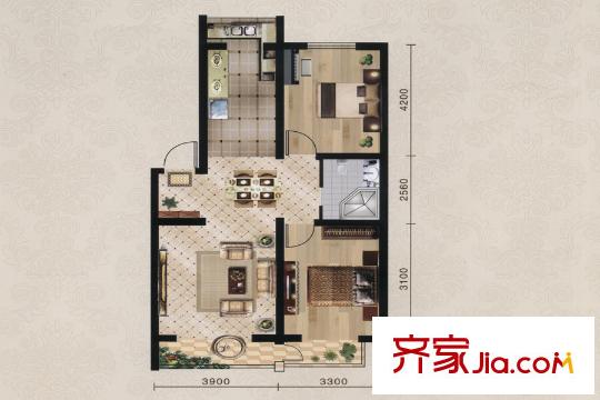美地莊園93平方米戶型圖 2室2廳1衛(wèi)1廚
