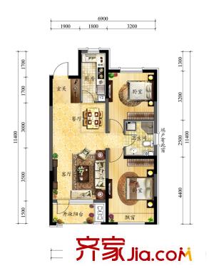 中海國(guó)際社區(qū)（售罄）B戶型 2室2廳1衛(wèi)1廚