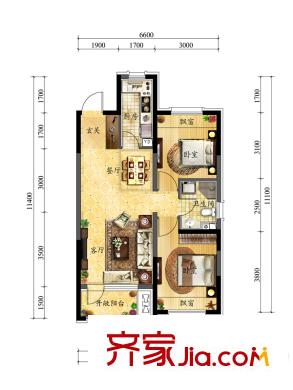 中海國(guó)際社區(qū)（售罄）A戶型 2室2廳1衛(wèi)1廚