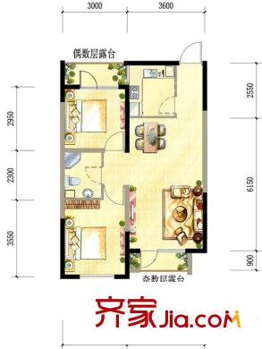 盾安?新一尚品15#E戶型 2室2廳1衛(wèi)
