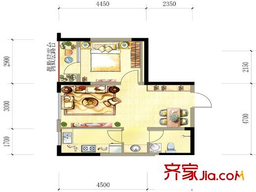盾安?新一尚品15#B戶型 1室2廳1衛(wèi)