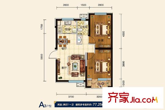首創(chuàng)光和城A3戶型 2室2廳1衛(wèi)1廚