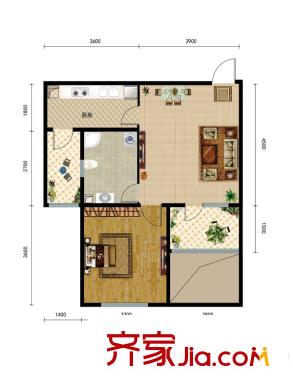 首創(chuàng)光和城F戶型 1室2廳1衛(wèi)