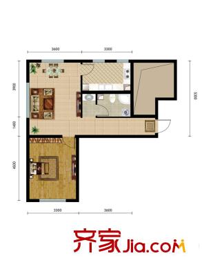 首創(chuàng)光和城E戶型 1室2廳1衛(wèi)