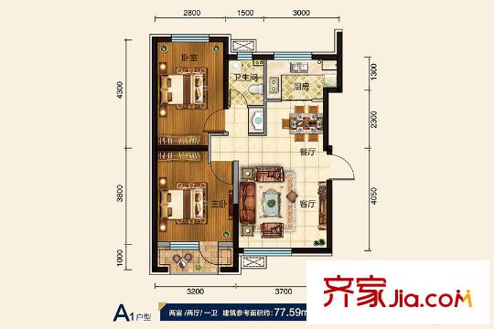 首創(chuàng)光和城A1戶型 2室2廳1衛(wèi)1廚