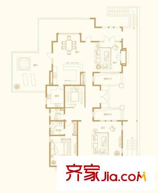 國王湖公爵級(jí)城堡戶型(一層) 1室3廳2衛(wèi)1廚