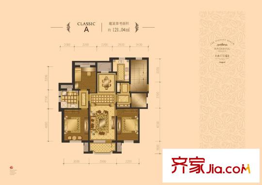 新湖仙林金谷121.04平洋房戶型圖 3室2廳1衛(wèi)1廚