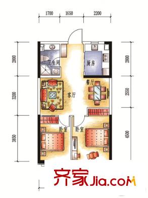 中央學府B戶型 2室2廳1衛(wèi)1廚